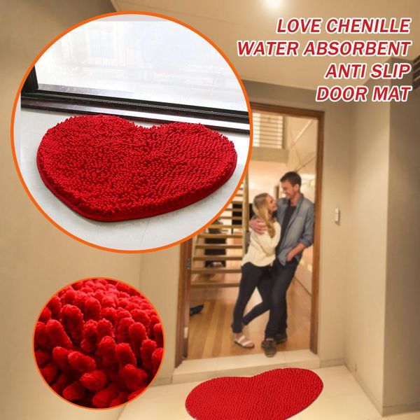 

carpets chenille heart shaped door mat 40x50cm bathroom toilet room outdoor kitchen home carpet floor valentine's day gifts 2021