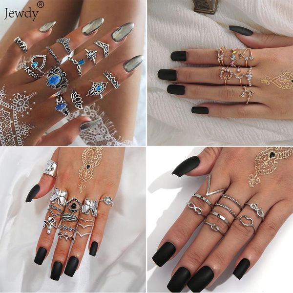 

cluster rings vintage butterfly leaf evil eye geometry set fashion finger boho plant mid kunckle ring for women girls jewelry gift 2021, Golden;silver