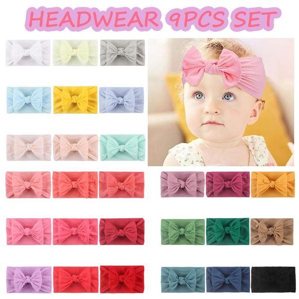 

hair accessories 2021 kids born girls baby solid headband band bow 9pcs headwears clips for gift, Slivery;white