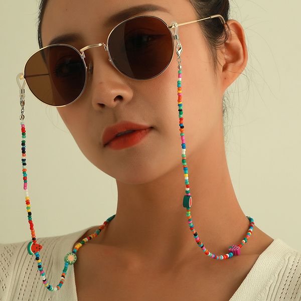 

boho polymer clay fruit strand beaded glasses chains for women rainbow non-slip lanyard eyeglass eyewear cord holder straps