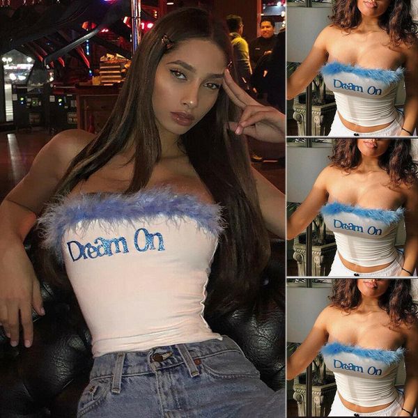 

new women fashion summer short crop tank unique feathers design crop stylish girls ladies singlet strapless tanks, White