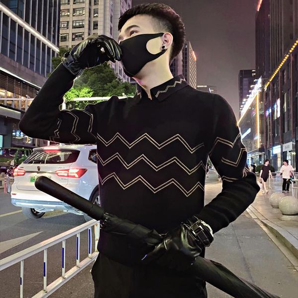 

men's sweaters 2022 autumn winter sweater lapel fake two-piece men long sleeve casual warm knit pullovers k11, White;black