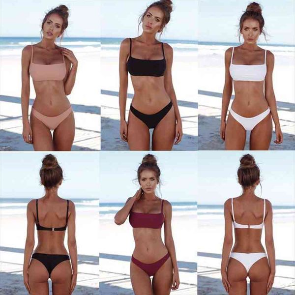 

women bikini set summer bandage push-up bra and panties bikini set bathing swimwear pure color swimming costume, White;black