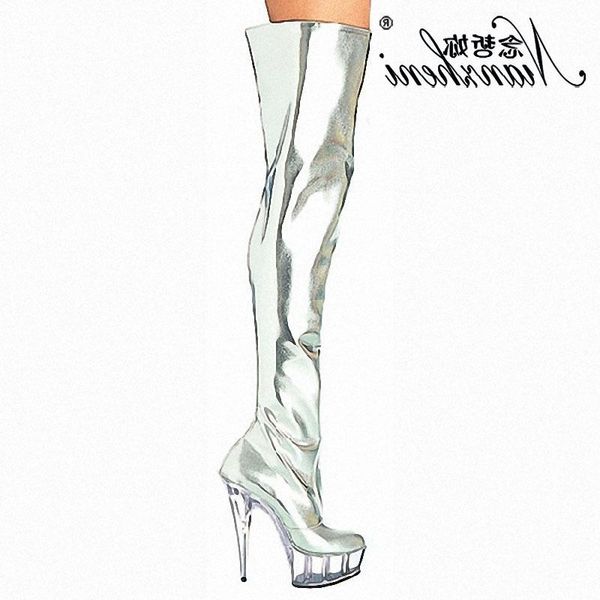 

boots bottom knee-high nightclub noble super high heel transparent female, Black