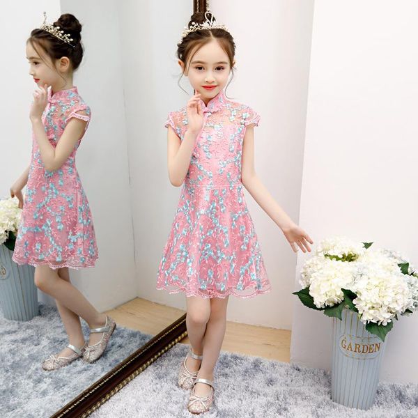 

ethnic clothing brand designer chinese traditional girls lace cheong-sam baby dress summer casual dresses children perform qipao party, Red