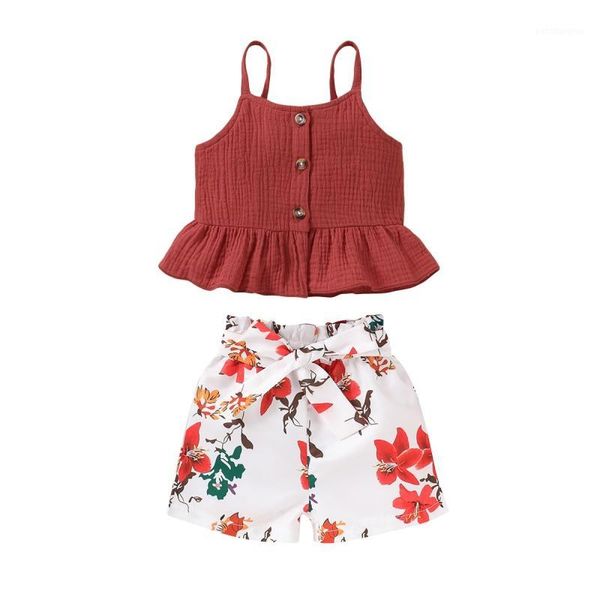 

clothing sets summer girl suit baby cute causal clothes set sling + flower printed shorts1, White