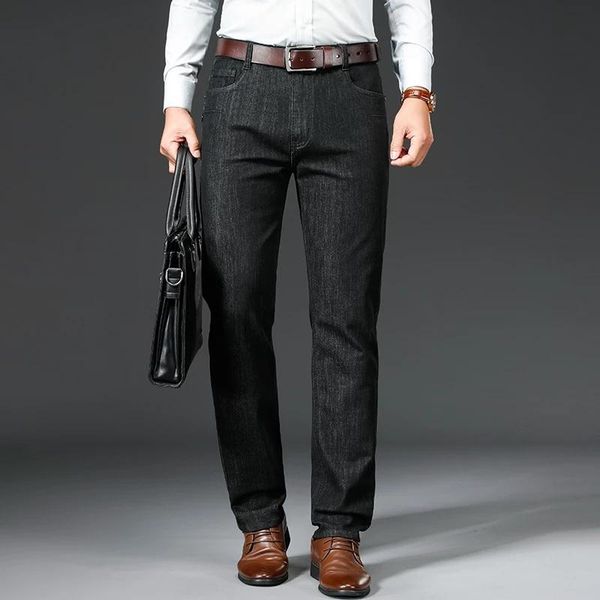 

men's jeans autumn men fit stretch denim trousers cotton business 2021 classic regular pants male brand clothes large size, Blue