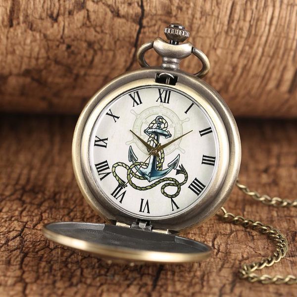

pocket watches vintage men's watch classic bronze anchor boy's quartz exquisite pendant, Slivery;golden