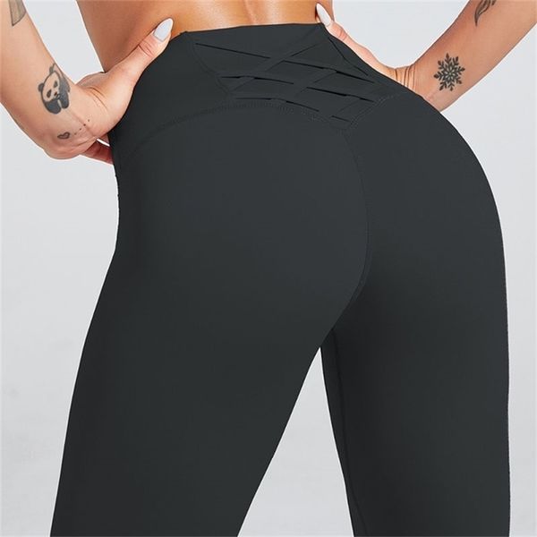 

normov women leggings high waist slim cross fitness elastic quick drying push up leggins workout femme solid color 211204, Black