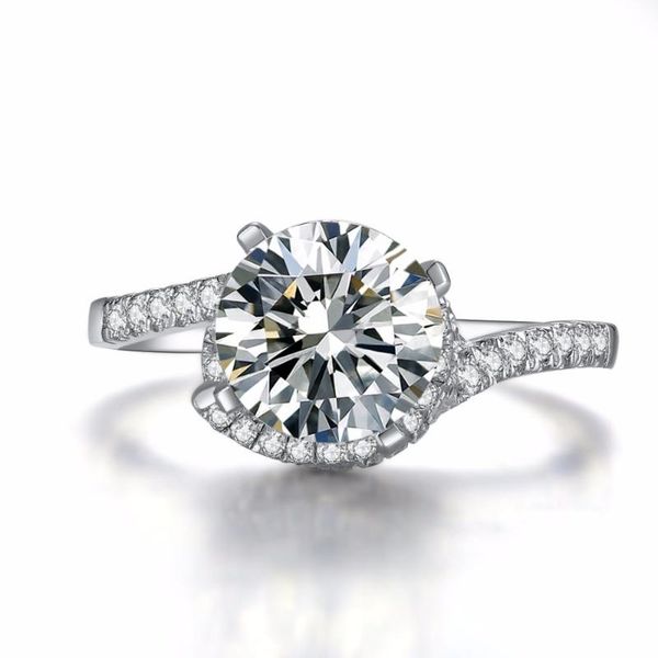 

cluster rings 2ct round twist arms sterling silver engagement ring 750 white gold cover quality synthetic nscd marriage jewelry luxury, Golden;silver
