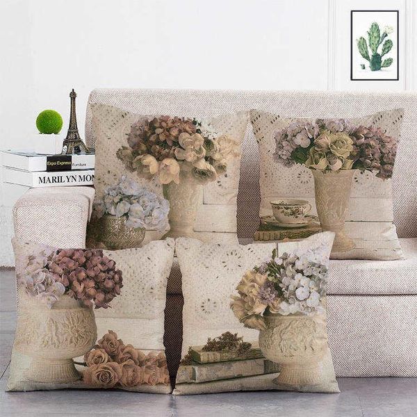 

cushion/decorative pillow vintage stijl potplanten bloem gedrukt retro kussenhoes linnen sierkussen auto woondecoratie decoratieve kussenslo