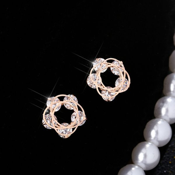 

new zircon cutout hypoallergenic stud earrings femininity simple s925 sterling silver needle rose gold diamond earrings wholesale, Golden