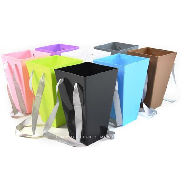 

gift wrap pure color flower paper boxes with handhold hug bucket packaging box party wedding packing cardboard
