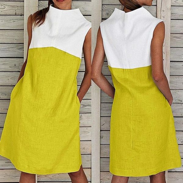 

casual dresses 2021 sleeveless women's dress summer fashion knee length ladies o-neck patchwork solid color a line for women 2xl, Black;gray