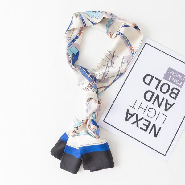 

scarves women fashion neckerchief solid soft smooth faux silk satin headband lady neck head long thin scarf bandana wrap, Blue;gray