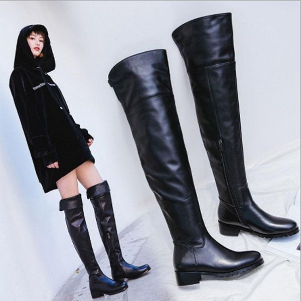 

boots leather for ladies european dollar autumn winter, Black