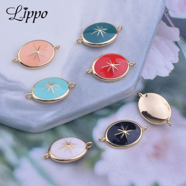 

12pcs 10*17mm high-quality gold color copper oval enamelled charms bracelet necklace connector jelwery findings, Bronze;silver