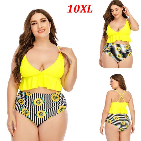 

women's swimwear plus size 10xl women bikini set 2021 mujer swimsuits ruffle bikinis swimming suit womens hight waist tankinis, White;black