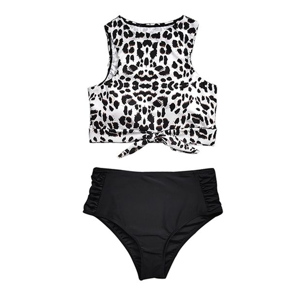 

2020 women high waist bikini tankini leopard swimwear split two piece swimsuit holiday beach bathing suit 2020 summer, Black