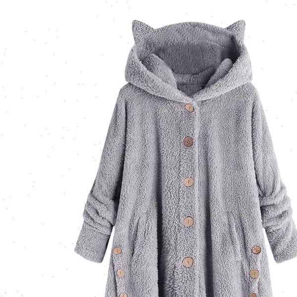 

women fleece plush hoodies sweatshirt winter warm thicken button coat solid hooded pullover plus size hoodies sudadera 38, Black