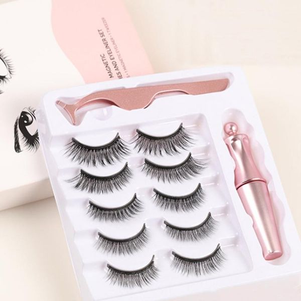 

false eyelashes magnetic with eyeliner natural 3d mink liquid & tweezer set waterproof