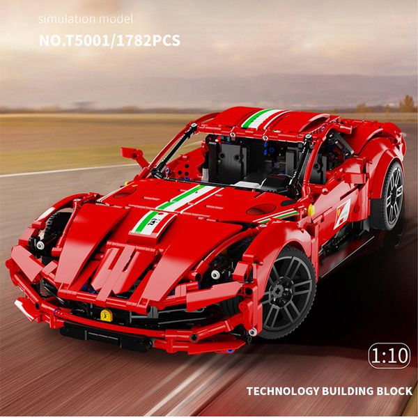 Red F12 Sport Racing Car Building Blocks T5001 1782Pcs High-Tech Cars Expert Series Model Set Assemblaggio di mattoni Giocattoli di compleanno fai da te Regali di Natale