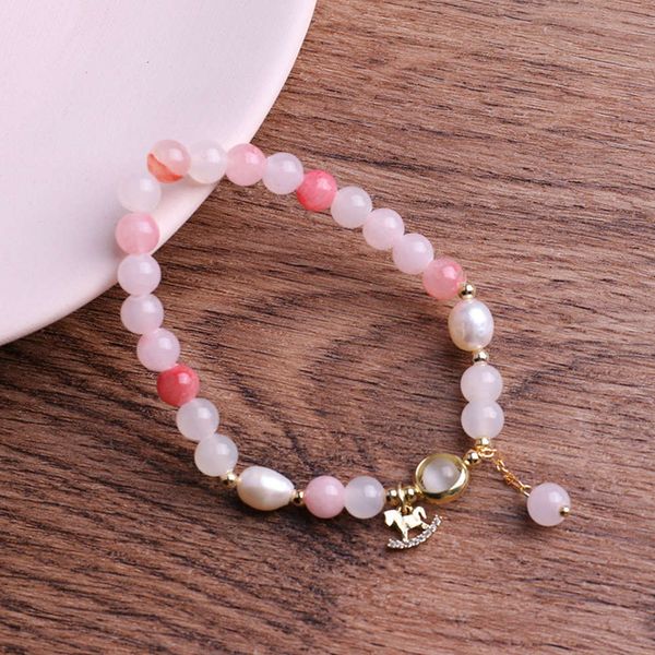 

korean version ins pink crystal bracelet women's natural strawberry, Black