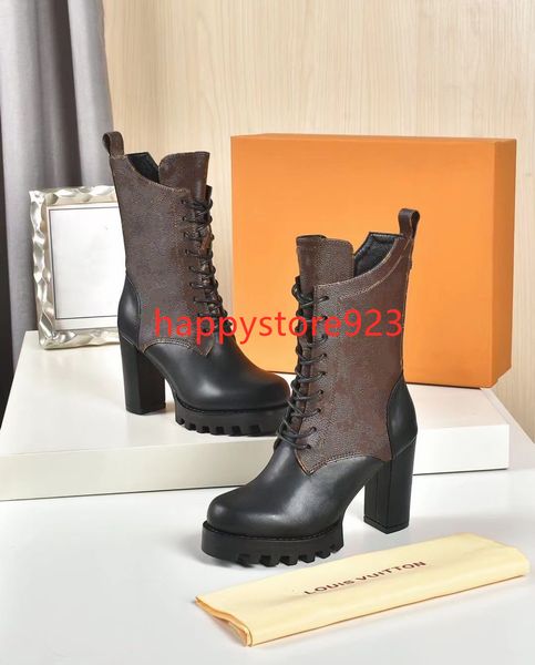 

women major ankle long boots fashion lace up platform leather martin boot r ladies letter print winter overknee booties shoes 236, Black