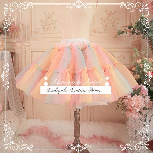 

skirts lolita petticoat ~ colorful rainbow underskirt organza a-line poofy pettiskirt, Black