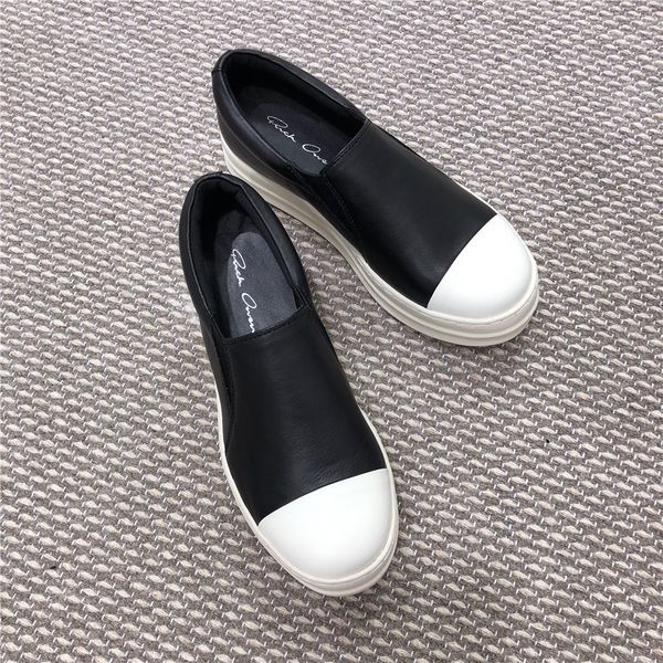 

luxury shoes 20 autumn black-and-white with muffin, wave leather, inner heightening leisure single lazy sho, thick bottom