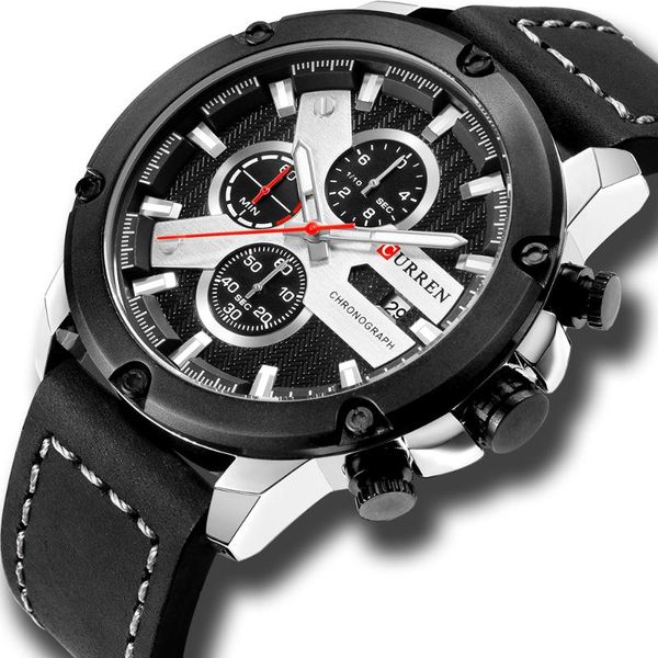 

wristwatches curren mens fashion casual dress leather quartz watch sport chronograph clock drop relogio masculino, Slivery;brown