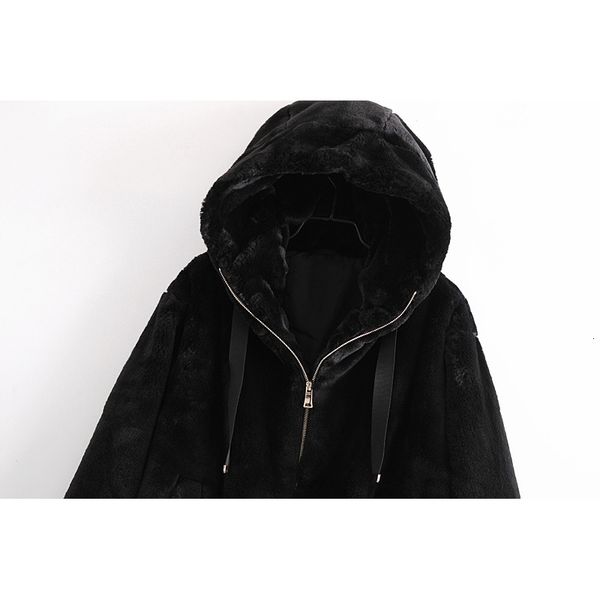 

2021 new winter faux fur coat women hooded soft warm outwear cropped jacket casual black parkas u033