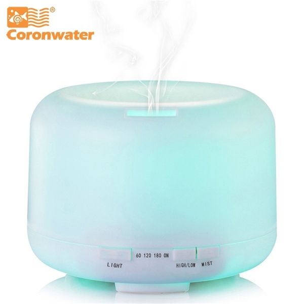Coronwater 500ml Aroma Diffusore di olio essenziale AH507 Umidificatore ad ultrasuoni 7 Luci a LED che cambiano colore per Office Home 210724
