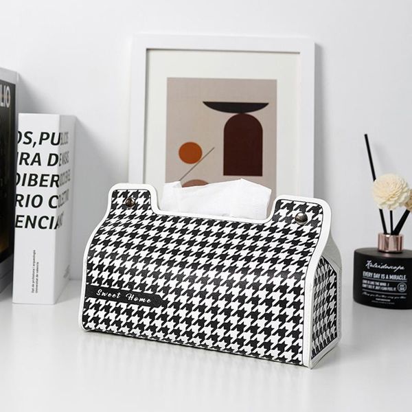 

tissue boxes & napkins household houndstooth box in the toilet car pu leather living room creative cute high-end light luxury