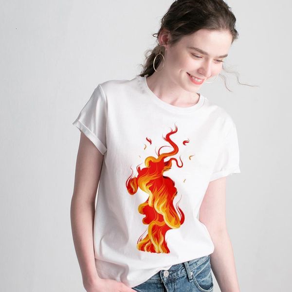 

t shirt women water fire print harajuku casual fashion tshirt o-neck short sleeve 2021 summer t-shirt white female clothing
