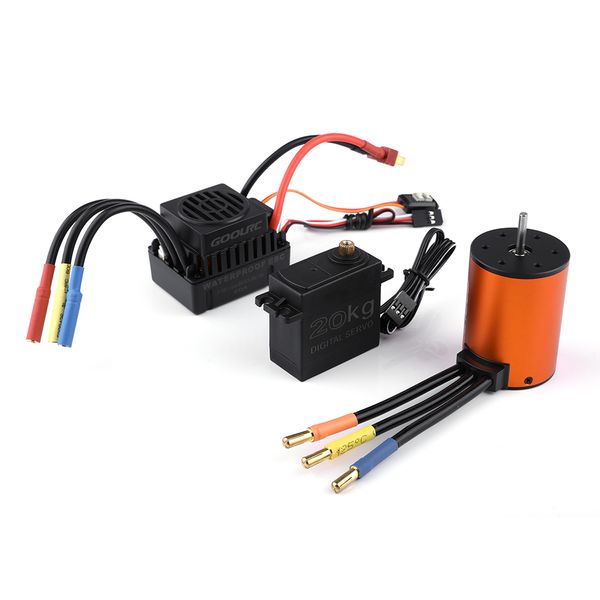 

110 rc car parts combo set 3650 3900kv motor 60 brushless esc 20kg servo w/ 25t servo arm for 1/10 rc car off-road