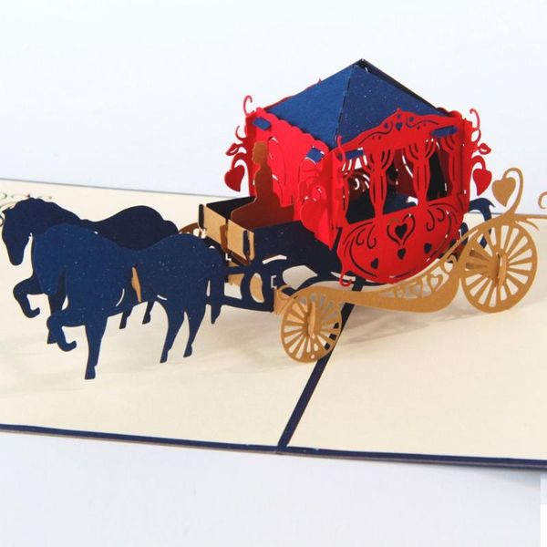 

greeting cards 1pcs 13*16cm wedding carriage multicolor 3d up card with vintage for wishes of birthday