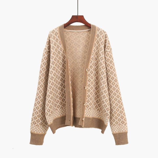 

diamond plaid cardigan coat women's new korean students' loose knit sweater for autumn and winter 2020, White;black