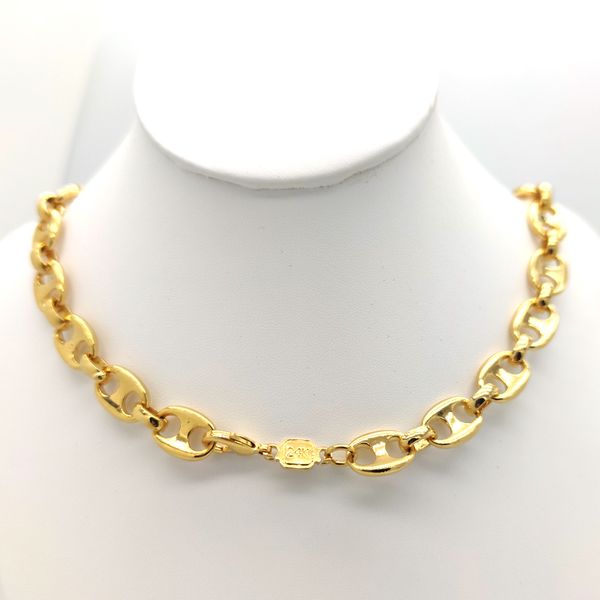

24 k yellow real gold gf puffed mariner link chain necklace 10mm 236quot lobster clasp stamp, Silver