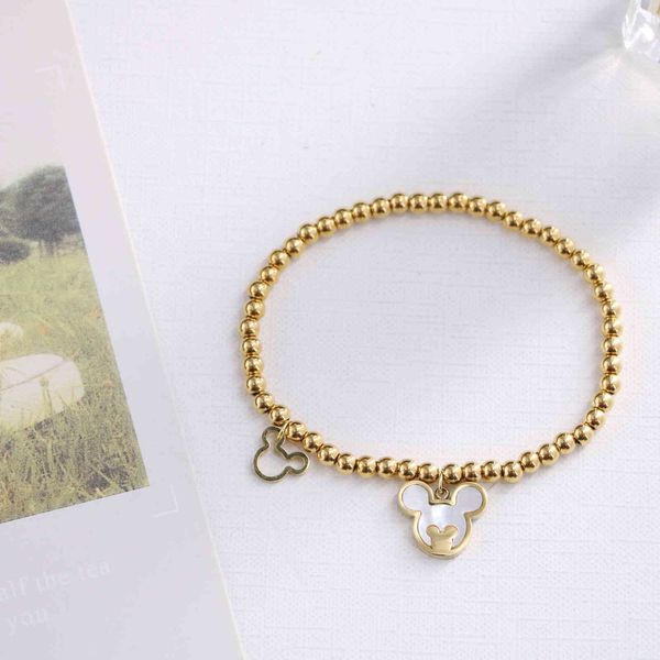 

design jewelry decorated titanium steel zodiac white fritillaria mouse pendant round bead elastic bracelet, Black