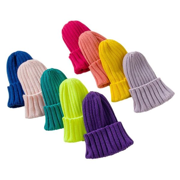 

caps & hats 2021 baby hat winter autumn warm knit fashion cute colorful candy solid color for boys girls beanie cap, Yellow