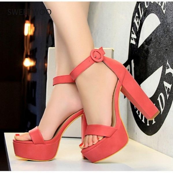 

sandals summer women's elegant high heels 13cm ladies party waterproof platform toe, Black