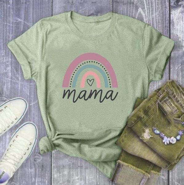 

rainbow mama letter print t shirt women short sleeve o neck loose tshirt 2021 summer women tee shirt camisetas mujer, White