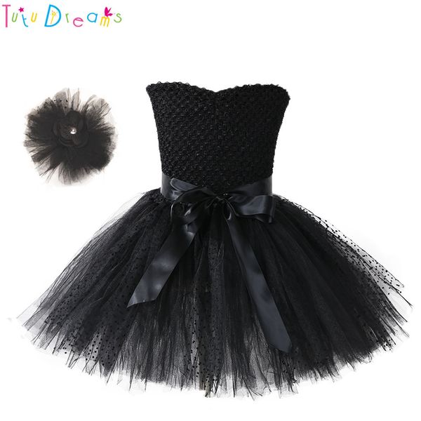 Elegantes schwarzes Ballett-Tutu-Kleid mit V-Ausschnitt, knielange Bänder, schwarzer Schwan, Abendparty, Tanzkleider, Geburtstag, Feiertage, Kostüm-Set 210303