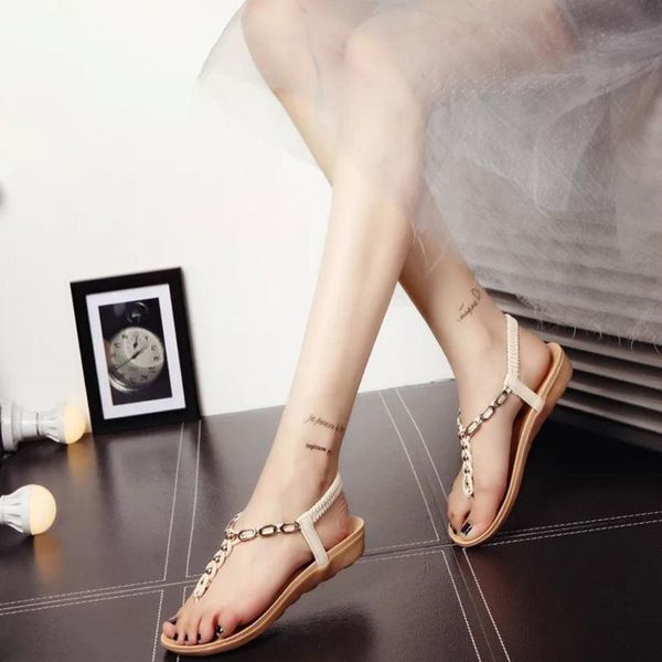 

2021 new women summer casual beach shining boho shoes fashion bohemia pearl sandals women t-strap thong flip flops slippers #5, Black