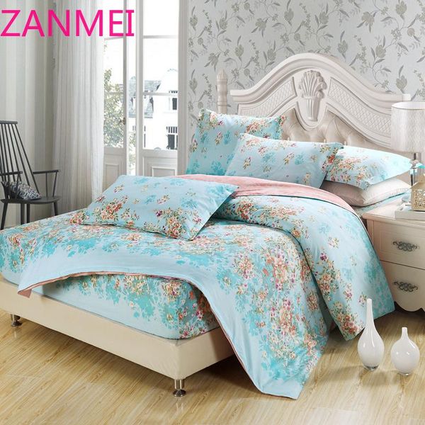 

new cotton blue bedclothes flowers bedding set twin full  king size quilt/duvet cover set 4pcs home textile ing