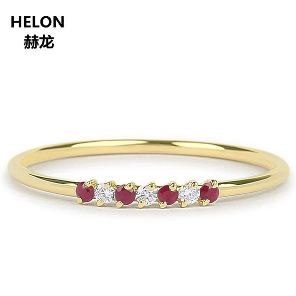 Ringos de cluster Genuíno Ruby Diamond Watering Band Solid 14K Amarelo Gold Packable Women Women Ring July Birthstone Rose Branca