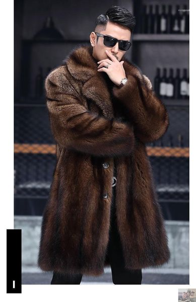 

men's wool & blends coat whole mink autumn and winter thick mid-length large size faux fur casual jacket1, Black
