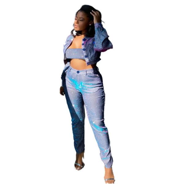 

women's two piece pants autumn women fashion print three set single breasted jacket+sleeveless crop slim casual party clubwear outfits, White
