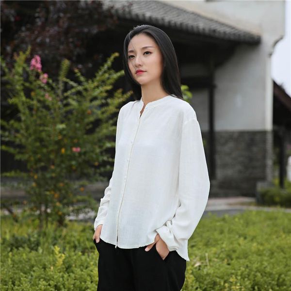 

autumn casual 2 solid color blouse patchwork loose  women linen jl-bxf2434, White